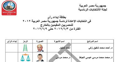 بطاقات إبداء الرأى لاختيار مرسى أو شفيق