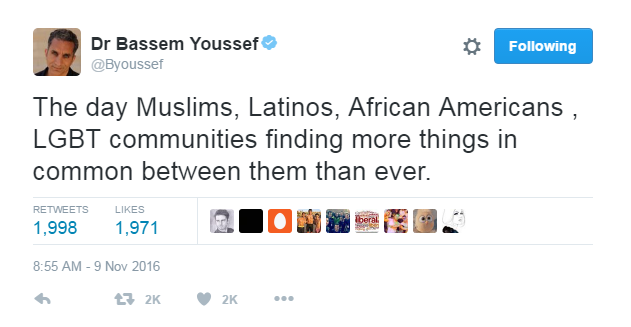 تغريدة باسم يوسف التي تجمع المسلمين والشواذ جنسيا في وحدة واحدة