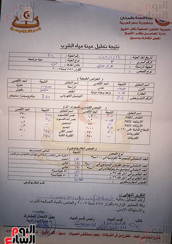 تحليل مياه الشرب بقرية برج مغيزل