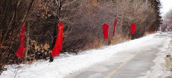فساتين معلقة على الأشجار ضمن حملة الفستان الأحمر (5)
