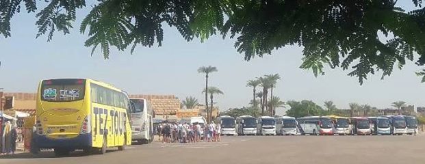 طوابير الباصات السياحية حول معابد محافظة الاقصر