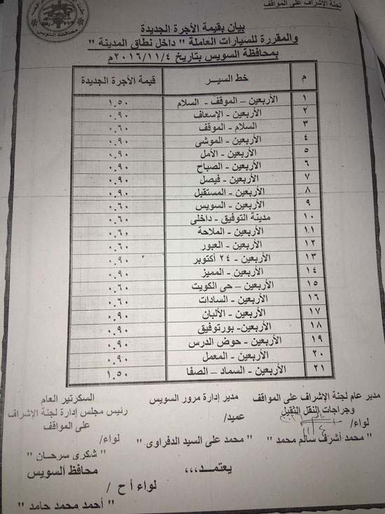 أجرة سيارات الخطوط الداخلية بالسويس