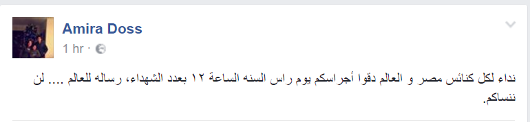 الصحفية أميرة دوس تطلق النداء عبر صفحتها على فيس بوك