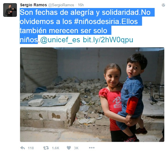 راموس يدعم الأطفال السوريين على تويتر
