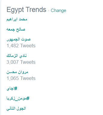 قائمة الأكثر تداول على تويتر فى مصر