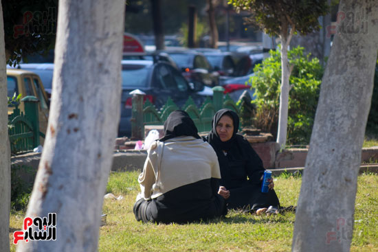 سيدتان جلستان بأحد الحدائق