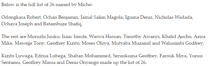 قائمة منتخب أوغندا لمعسكر تونس