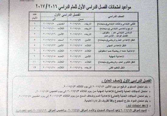 امتحانات نصف العام الدراسى بالقاهرة 4 يناير المقبل وتنتهى يوم 24