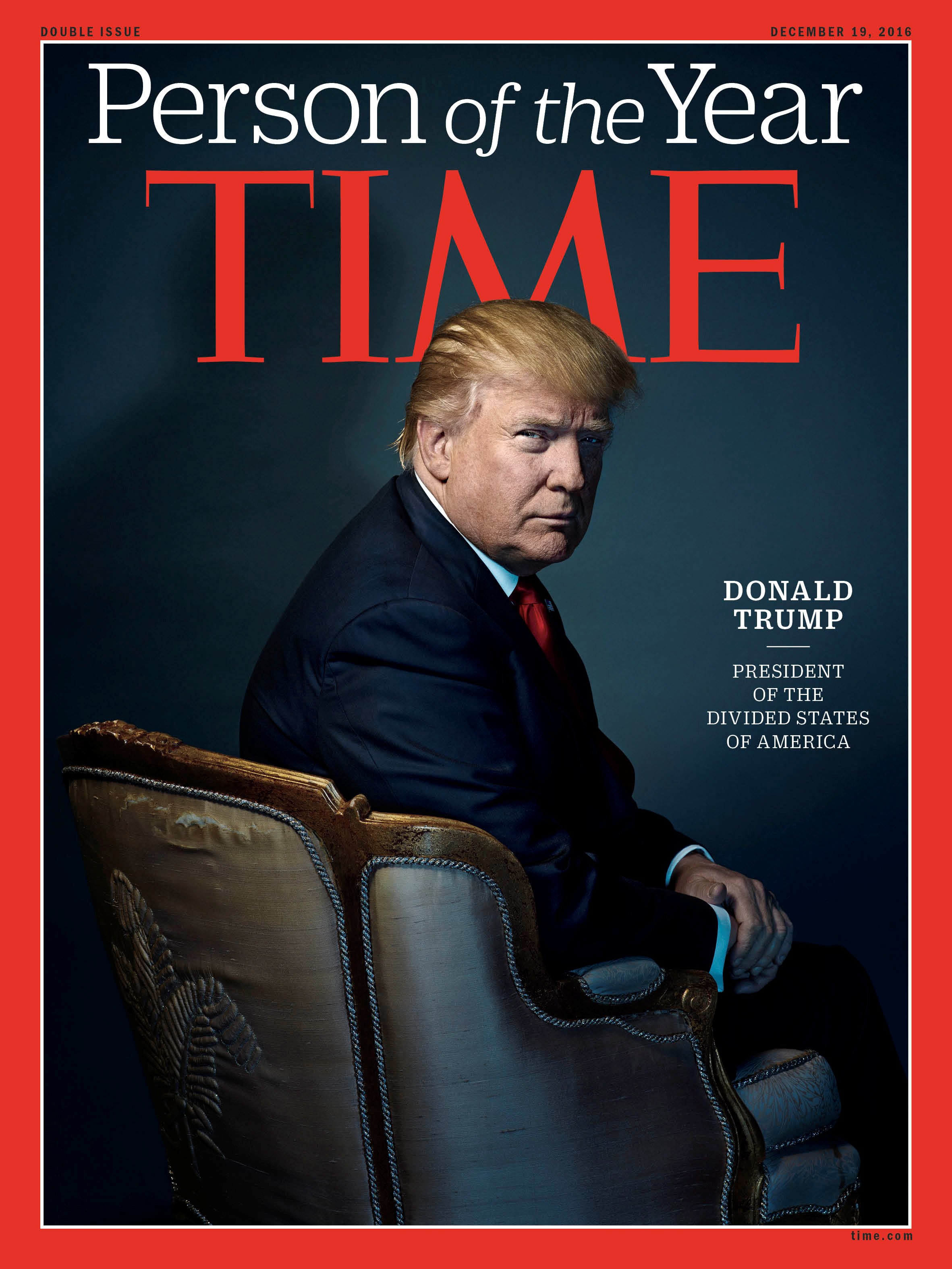 غلاف التايم الأمريكيى لشخصية عام 2016- بعنوان "ترامب رئيس الولايات المنقسمة"