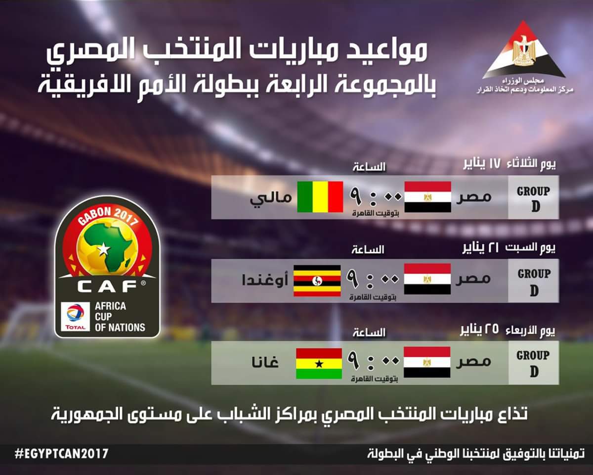 معلومات الوزراء ينشر مواعيد مباريات مصر ببطولة الأمم الأفريقية