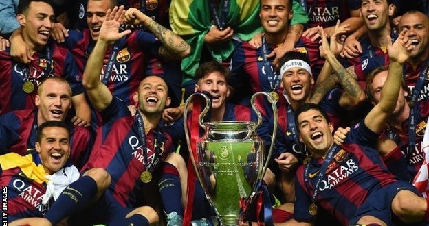 برشلونة يحتفل بالتتويج بدورى أبطال أوروبا