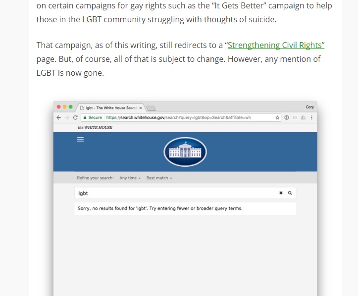 الغاء صفحة حقوق المثليين من موقع البيت الأبيض