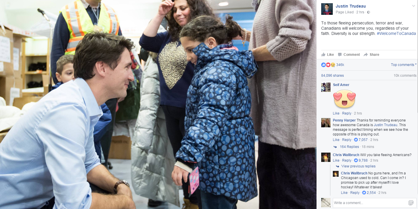 رئيس الوزراء الكندى يرحب باللاجئين