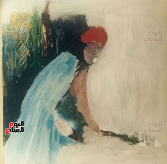 لوحة للملكة فريدة تصور رجلا بعباءة وعمامة