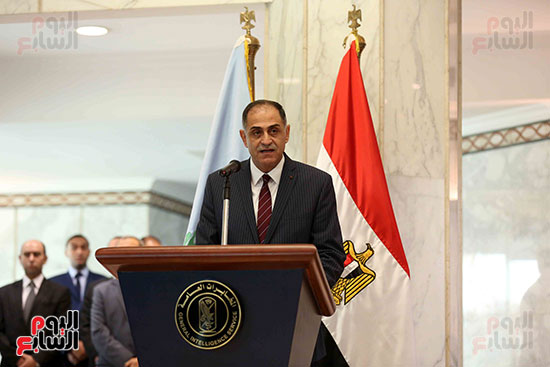 وكيل جهاز المخابرات العامة أحمد مظهر خلال المؤتمر الصحفى.