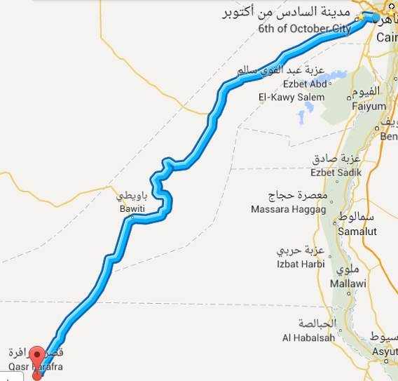 طريق الواحات من واقع خريطة المنطقة