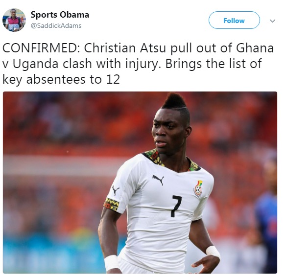 اصابة لاعب غانا كريستيان اتسو