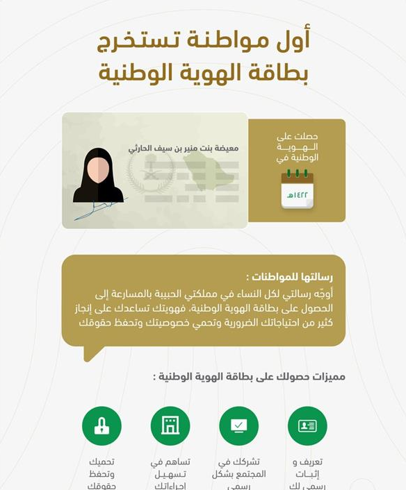 أول مواطنة سعودية تستخرج بطاقة الهوية الوطنية 