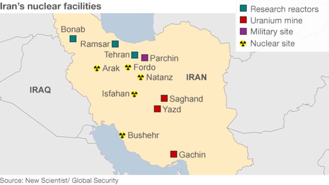 توزيع أهم 5 مفاعلات إيرانية