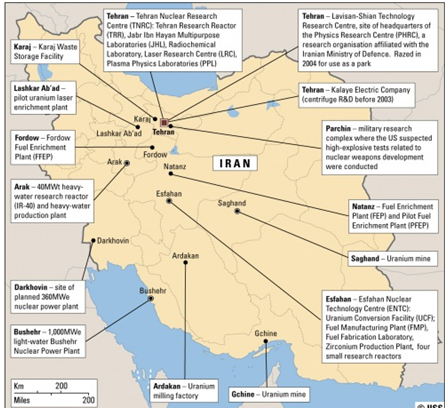 رسمة توضيحية لكل المفاعلات النووية الإيرانية