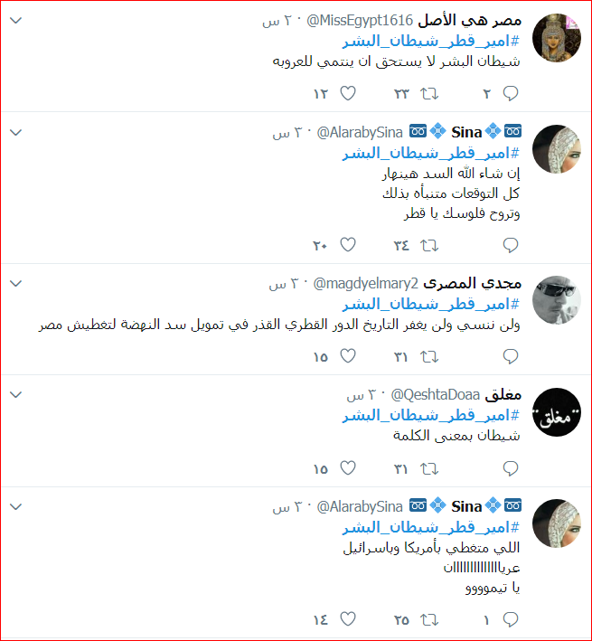 جانب من التغريدات ضد أمير قطر