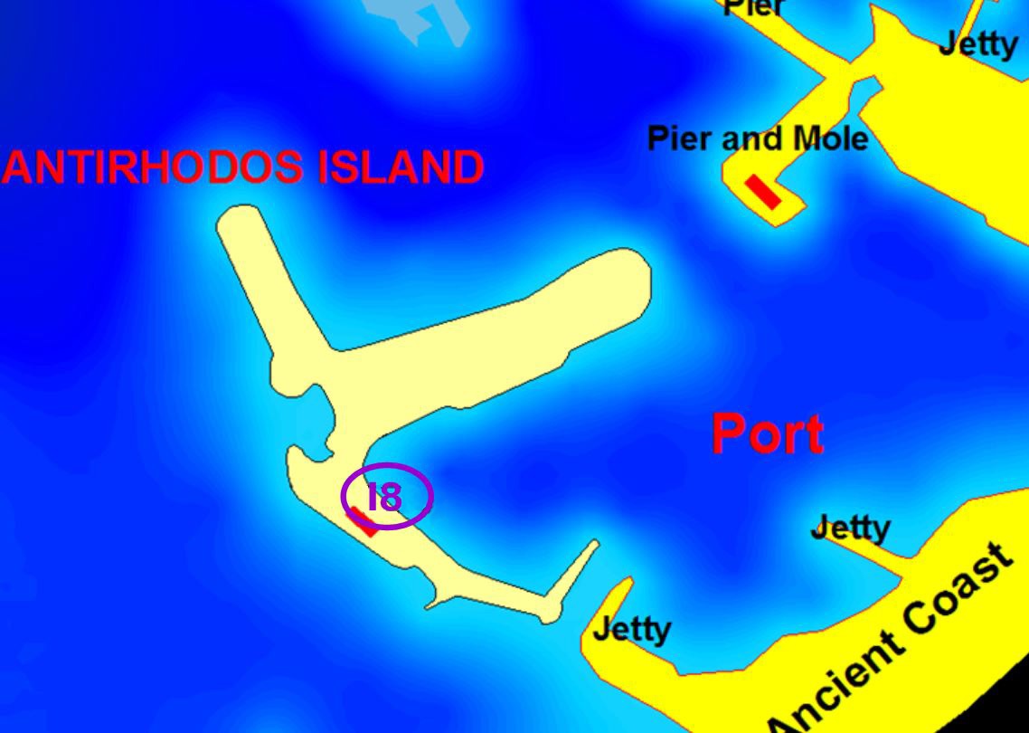 خريطة موقع حطام السفن المكتشفة