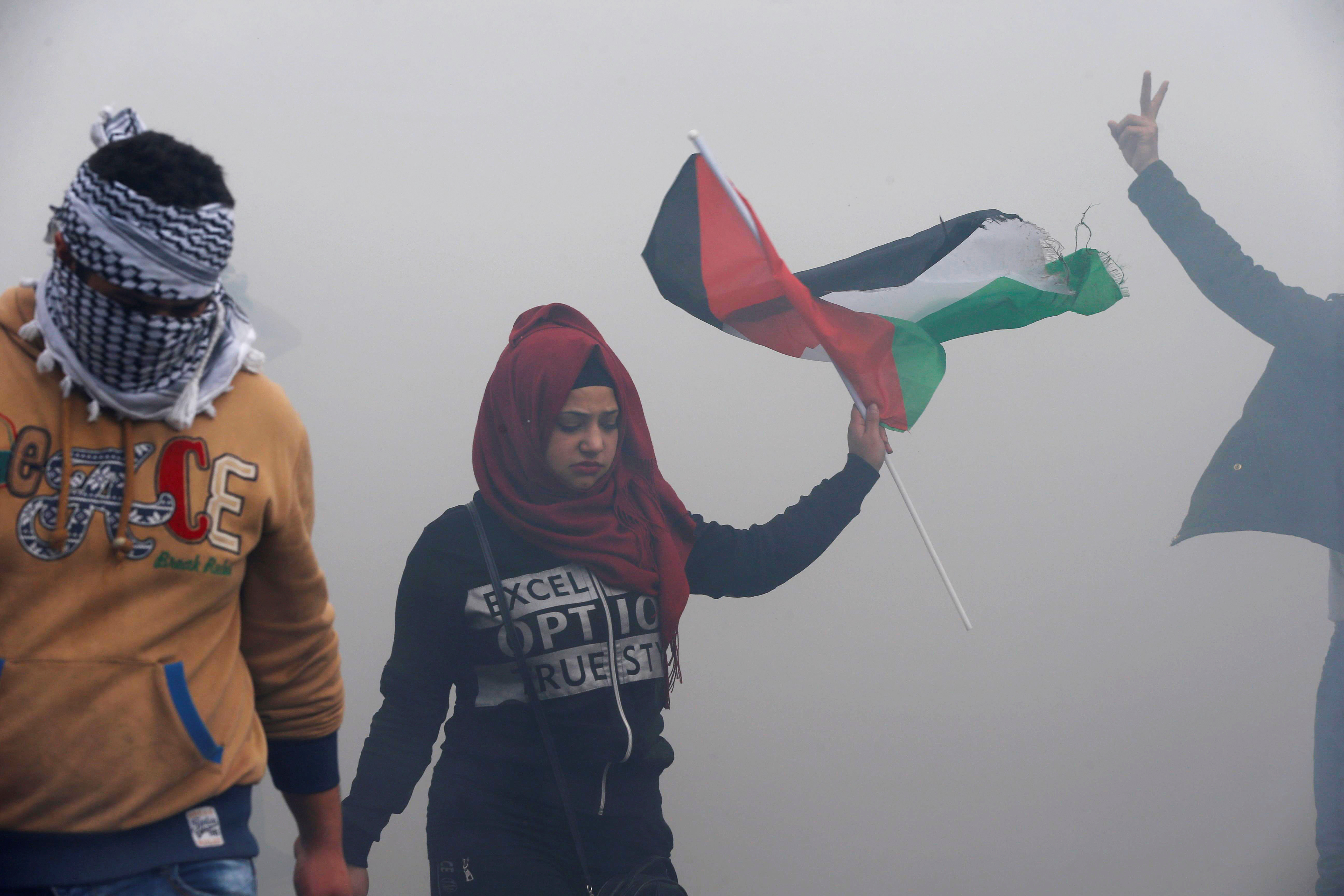 فتاة لبنانية ترفع علم فلسطين