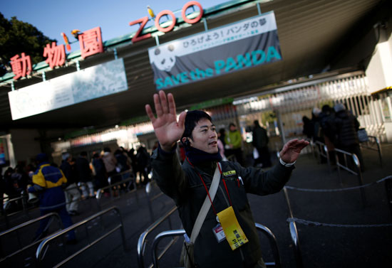 شاب يحمل رسم مجسم للباندا وعلم اليابان