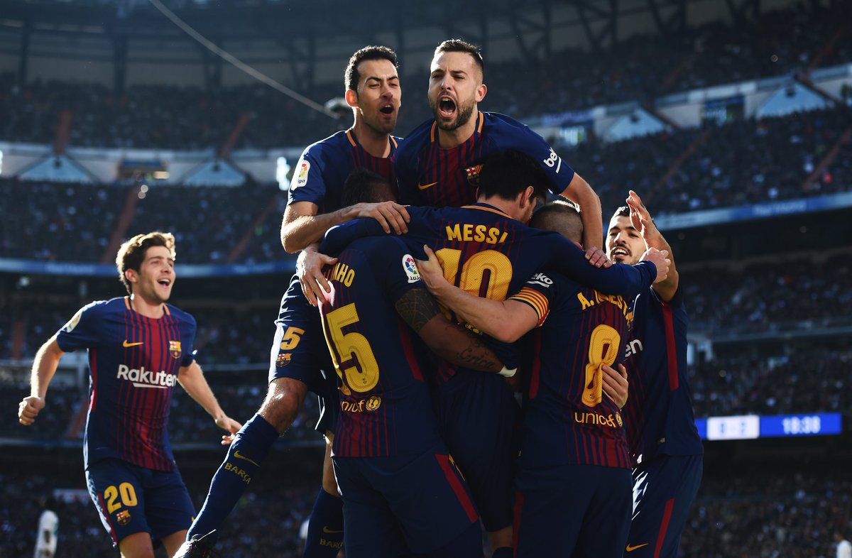 نجوم برشلونة وفرحة الفوز على ريال مدريد