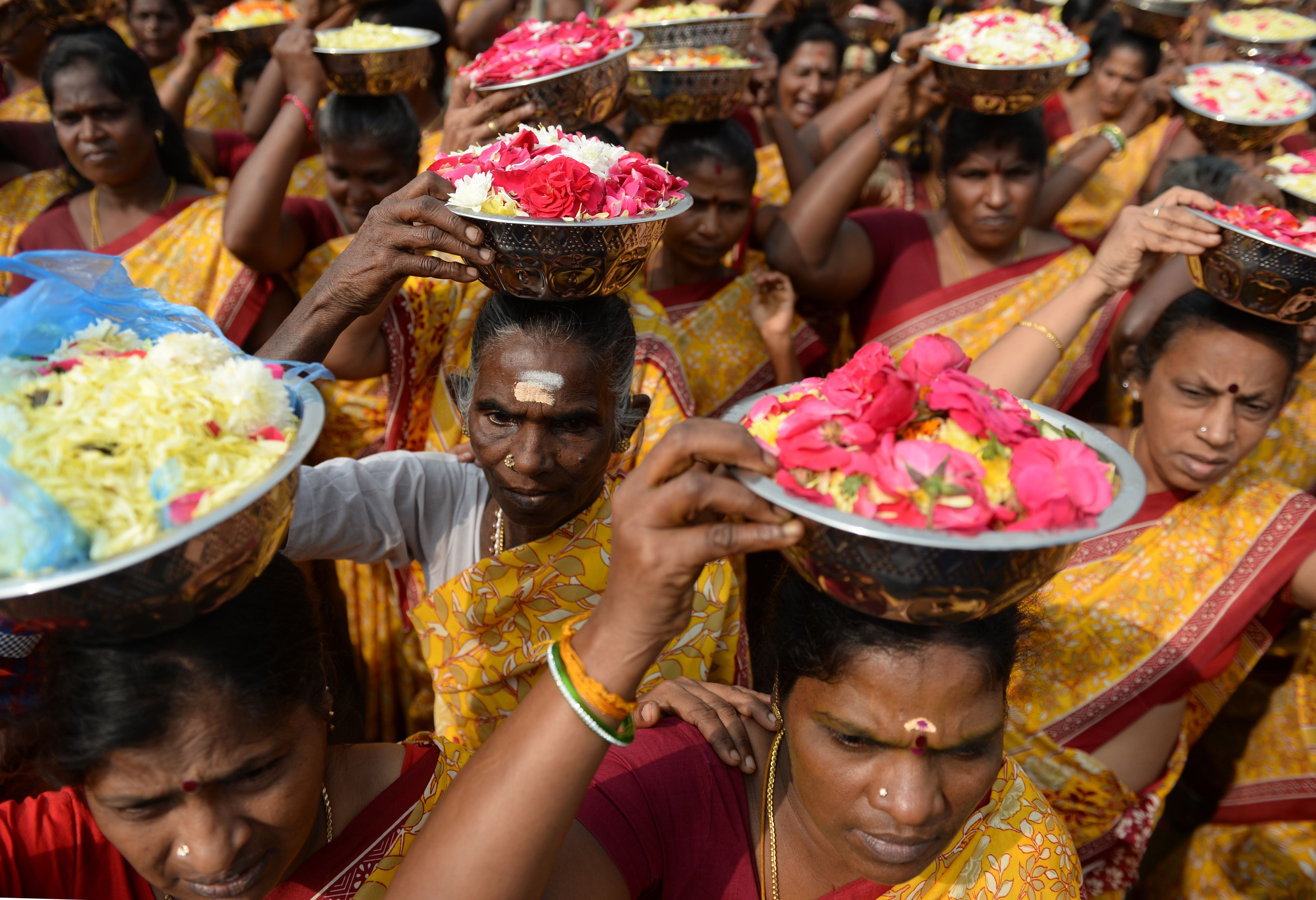  نساء الهند تحمل الزهور 