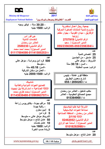 قائمة وزارة القوى العاملة بـ 5342 فرصة عمل حتى نهاية يناير (10)