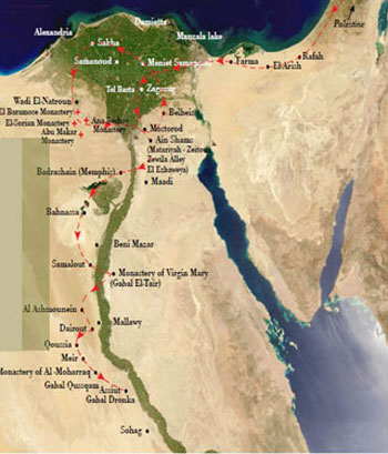 خريطة-لمسار-العائلة-المقدسة-لمصر