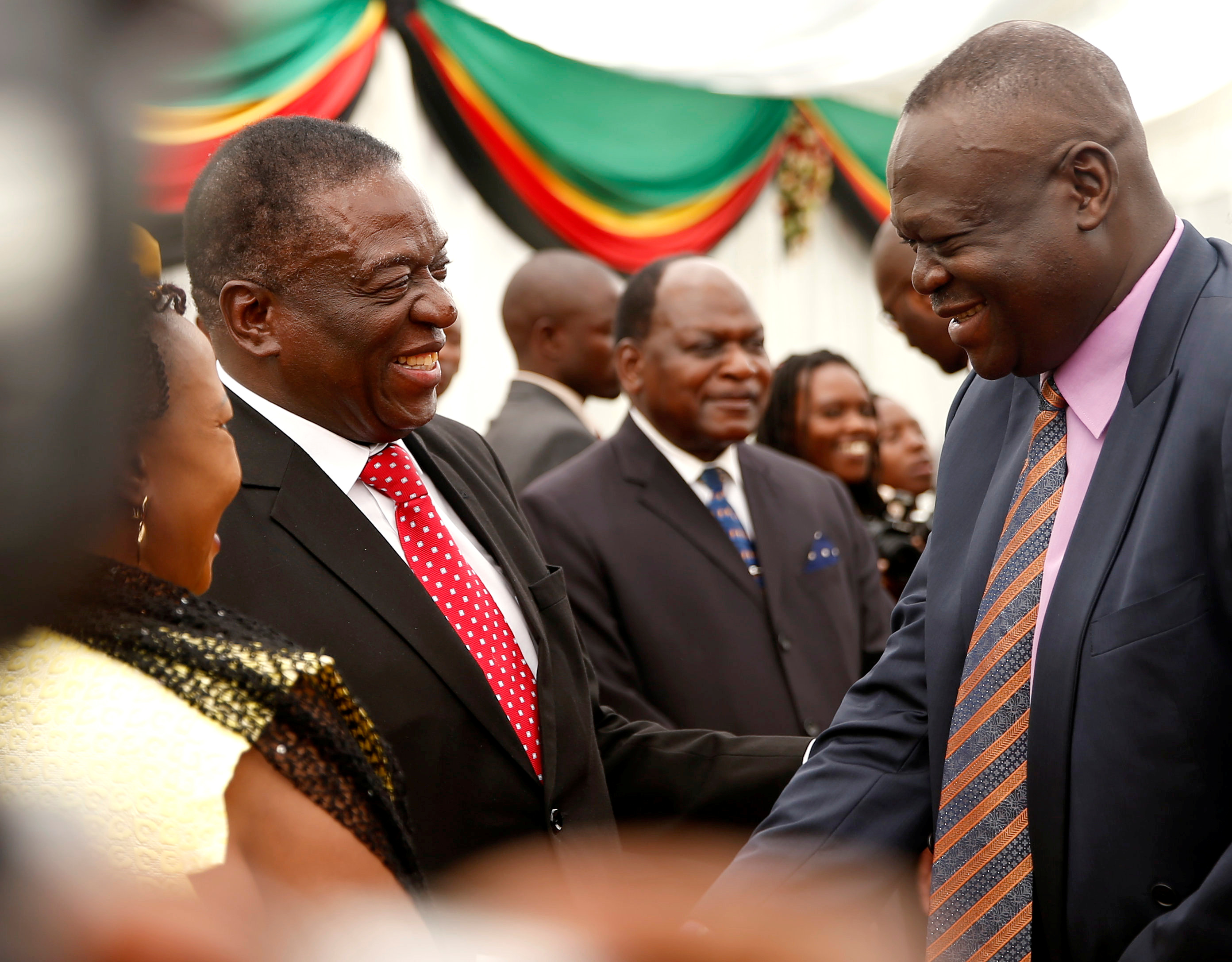 رئيس زيمبابوى يصافح أحد الوزراء