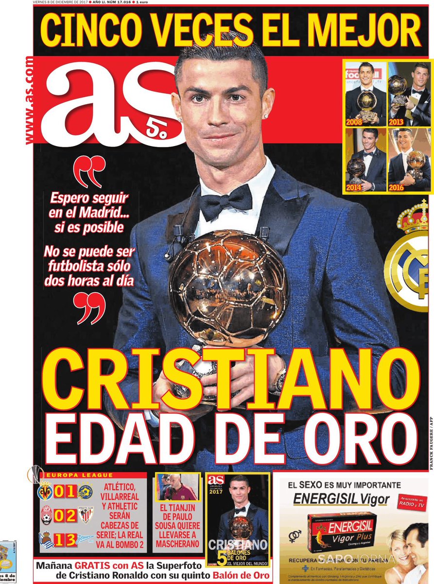 كريستيانو رونالدو يتصدر غلاف صحيفة اس الاسبانية