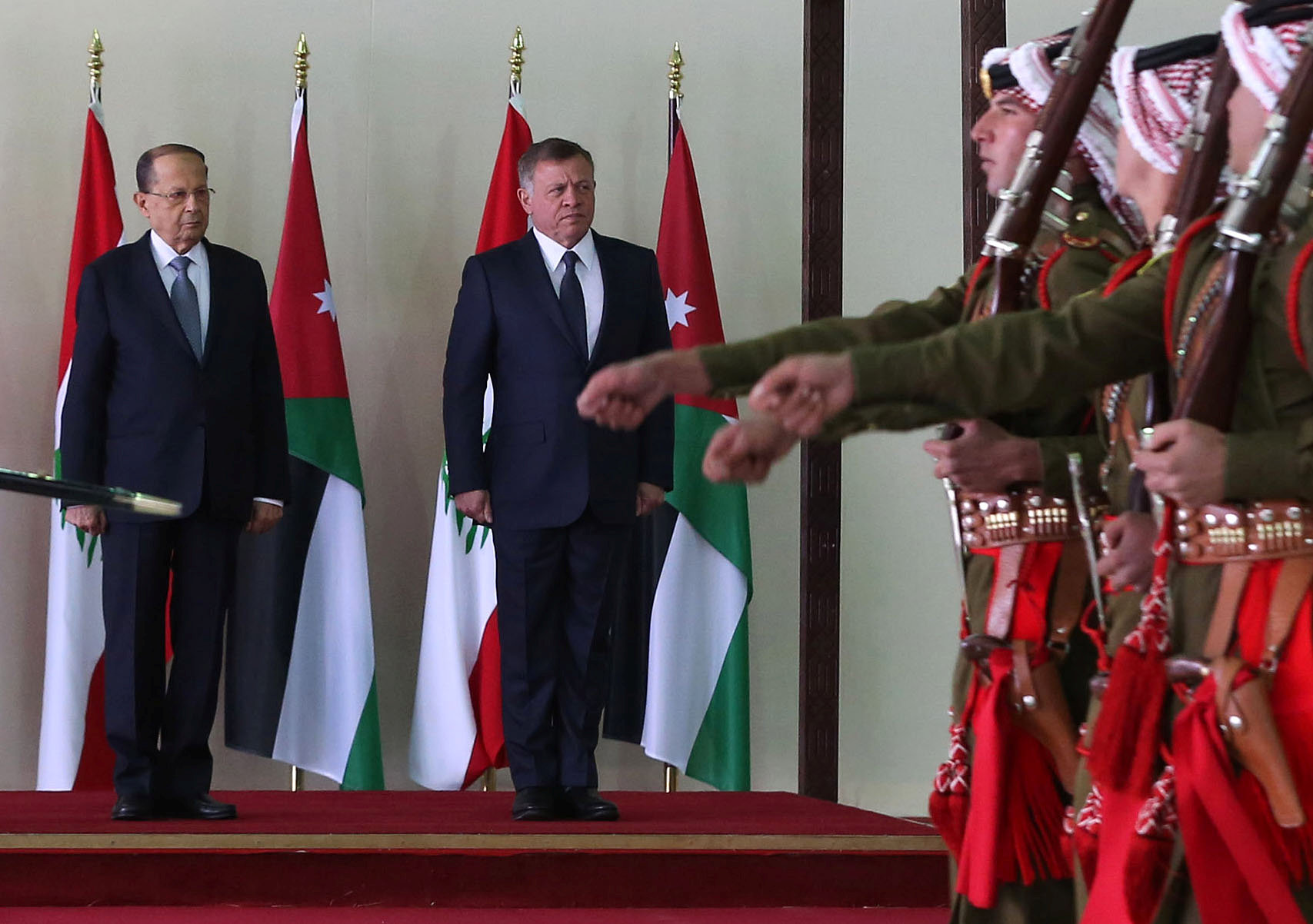 استقبال الرئيس اللبنانى في الاردن