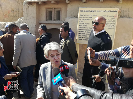 مديرة منظمة اليونيسكو ايرينا بوكوفا خلال لقاؤها الصحفي