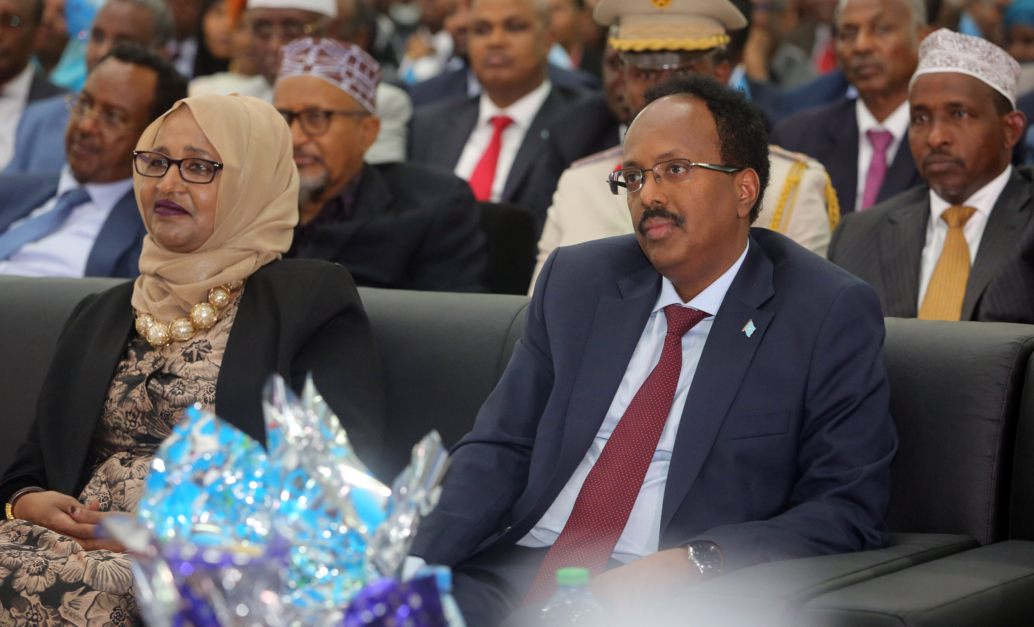 الرئيس الصومالى الجديد وزوجته أثناء حفل التنصيب