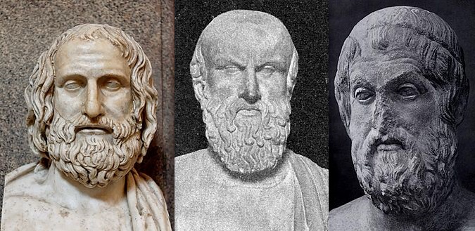 من اليمين - كتاب التراجيديا الإغريقية سوفوكليس وإسخيلوس ويوربيدس
