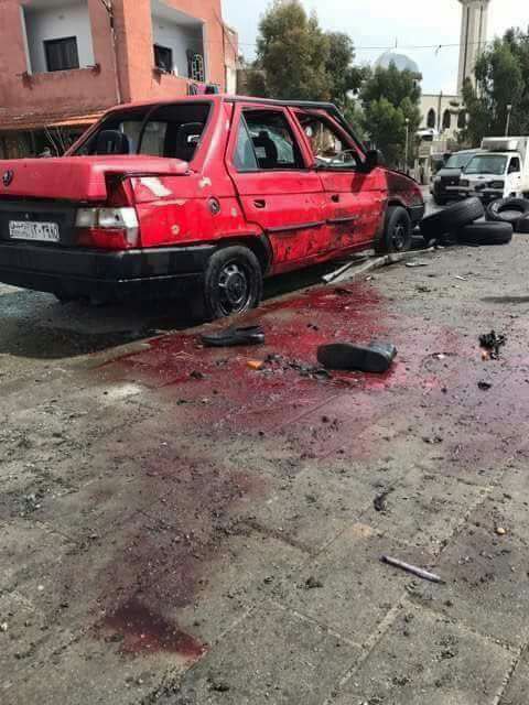 الدماء تغطى مكان انفجار دمشق