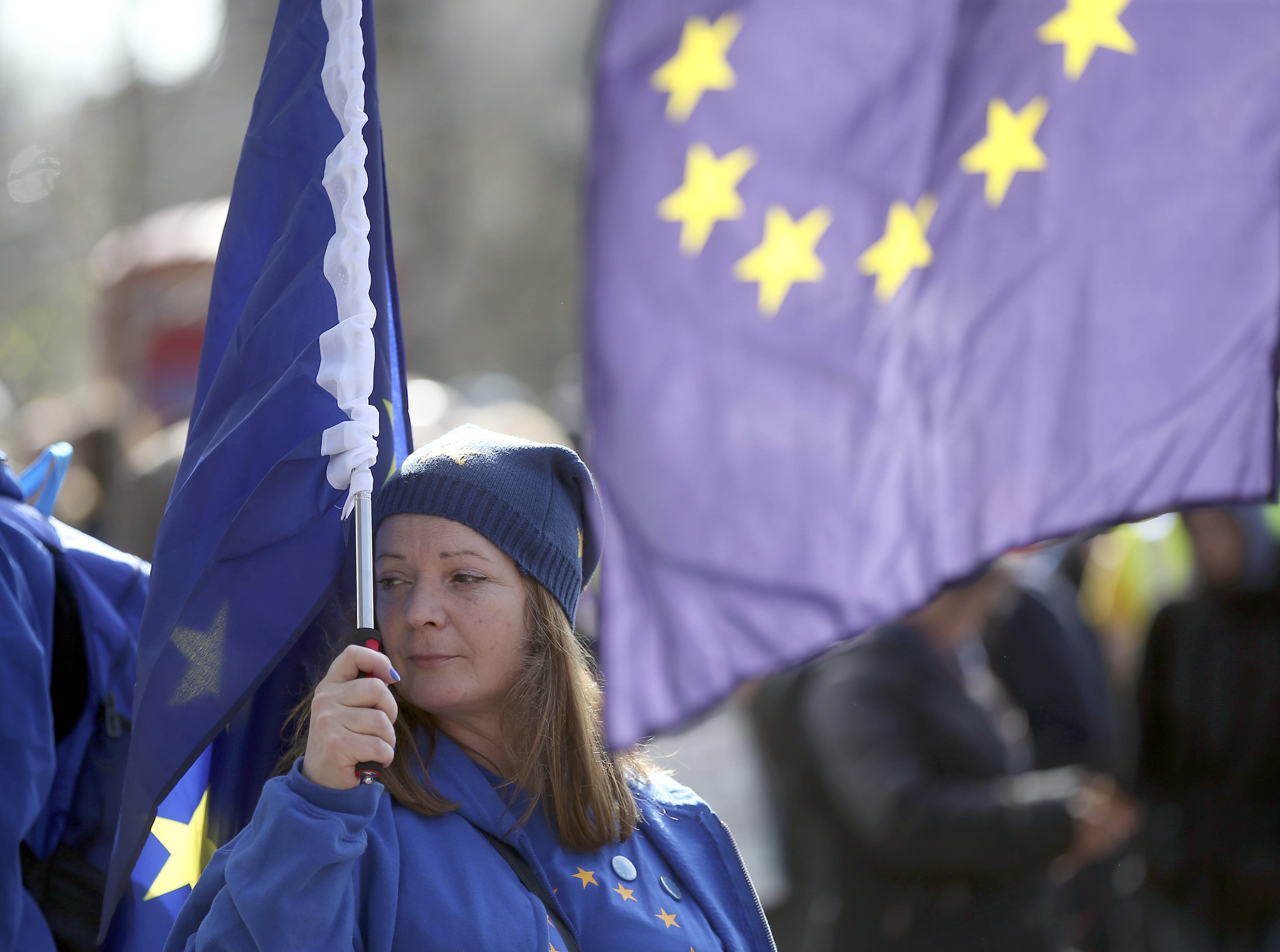 متظاهرة ترفع علم الاتحاد الأوروبى