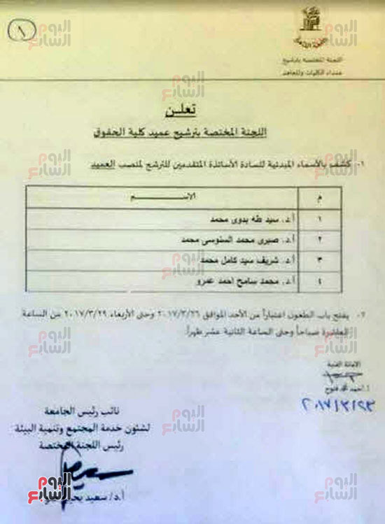 أسماء المرشحين لمنصب العميد فى 9 كليات بجامعة القاهرة (1)