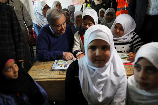 الأمين العام للأمم المتحدة انطونيو جوتيريس يزور مخيم للاجئين السوريين فى الأردن