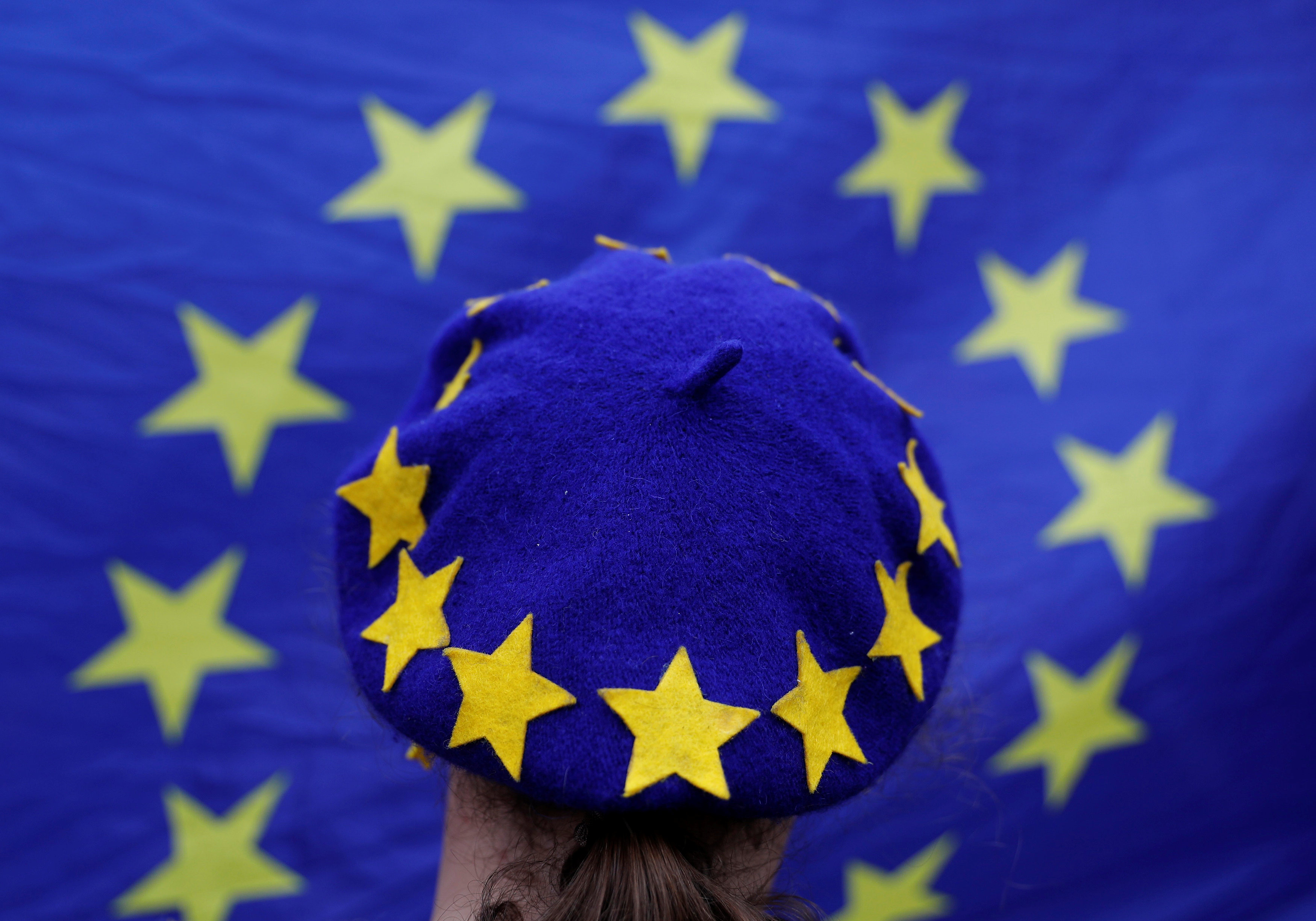 مواطنة ترتدى علم الاتحاد الاوروبى