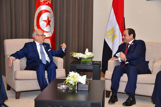 الرئيس عبد الفتاح السيسى، اليوم الأربعاء، مع الباجى قايد السبسى رئيس الجمهورية التونسية