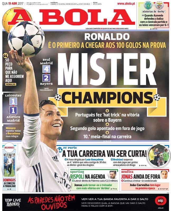 رونالدو يتصدر غلاف صحيفة أبولا البرتغالية