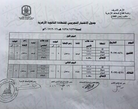 جدول الثانوية الأزهرية  (9)