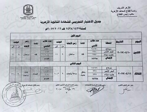 جدول الثانوية الأزهرية  (7)