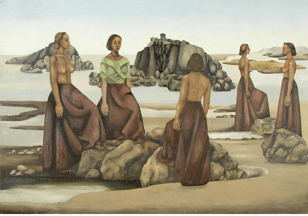 لوحة النساء على طول الشاطئ