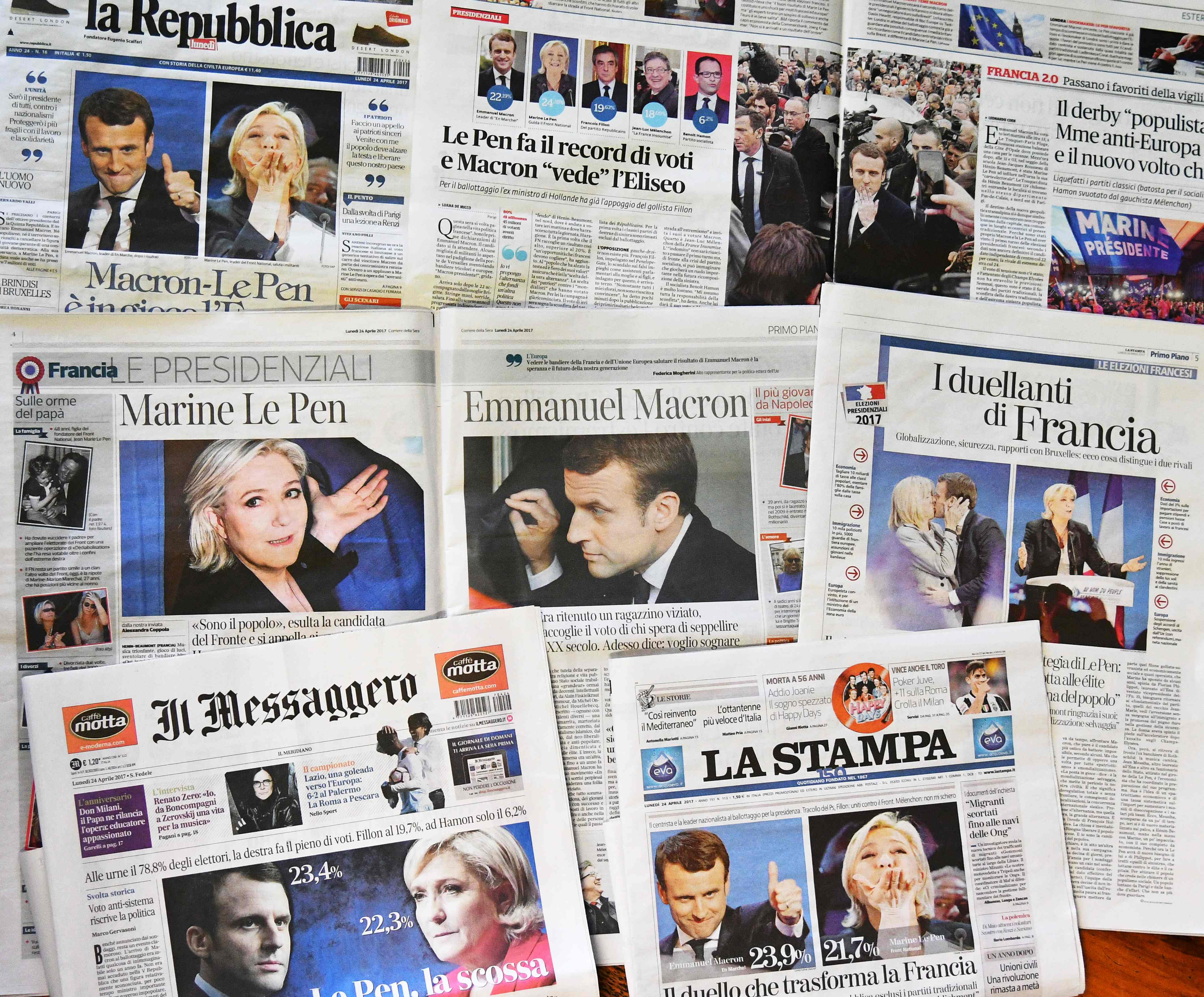 تحدى ماكرون ولوبان فى الانتخابات الفرنسية على الصحف الإيطالية