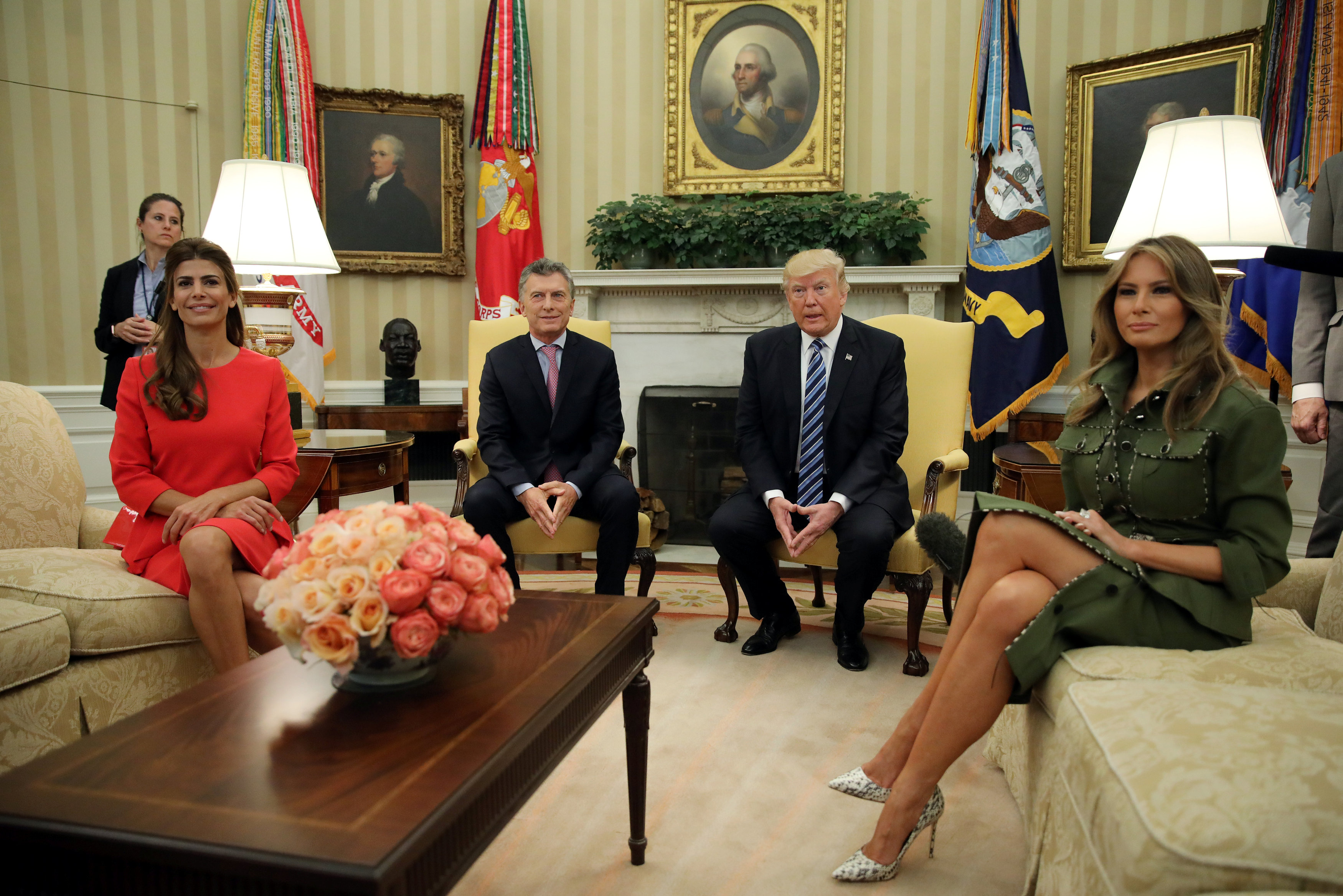 ترحيب الرئيس الأمريكى دونالد ترامب بالرئيس الارجنتينى موريسيو ماكرى وزوجته جوليانا اوادا
